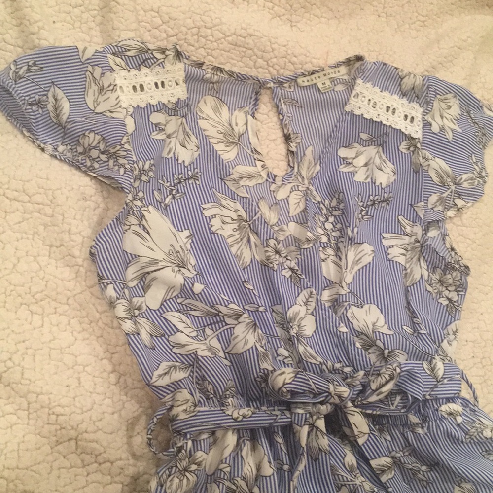 Haute Monde Floral Striped Tie Waist Romper - Picture 2 of 9